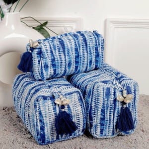 Borsa da viaggio trapuntata in cotone con stampa a blocchi, ideale come regalo, borsa da toilette fatta a mano, borsa cosmetica con stampa a blocchi, accessorio da viaggio per le vacanze