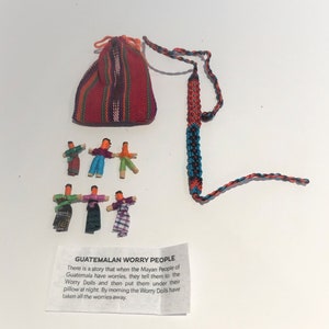 Fair Trade Guatamalan Worry Dolls in Pouch with Friendship Bracelet