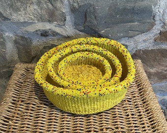 Beaded Bread Baskets Hand Made from  Sisal Set of 3