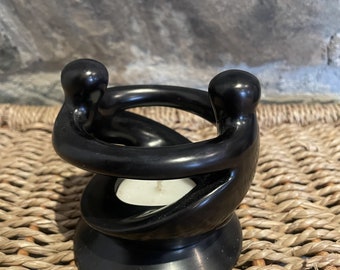 Tealight Holder Black Circle of Friends Soapstone (8cms)