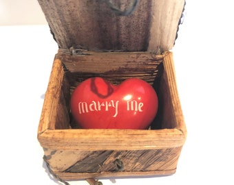 Marry me Soapstone Sentiment Pebble in a Banana Box