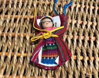 Single Guatemalan Worry Doll in a Textile Pouch (6 cms)