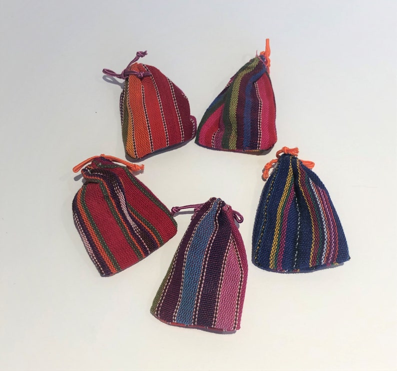 Guatamalan worry dolls in a textile pouch image 2