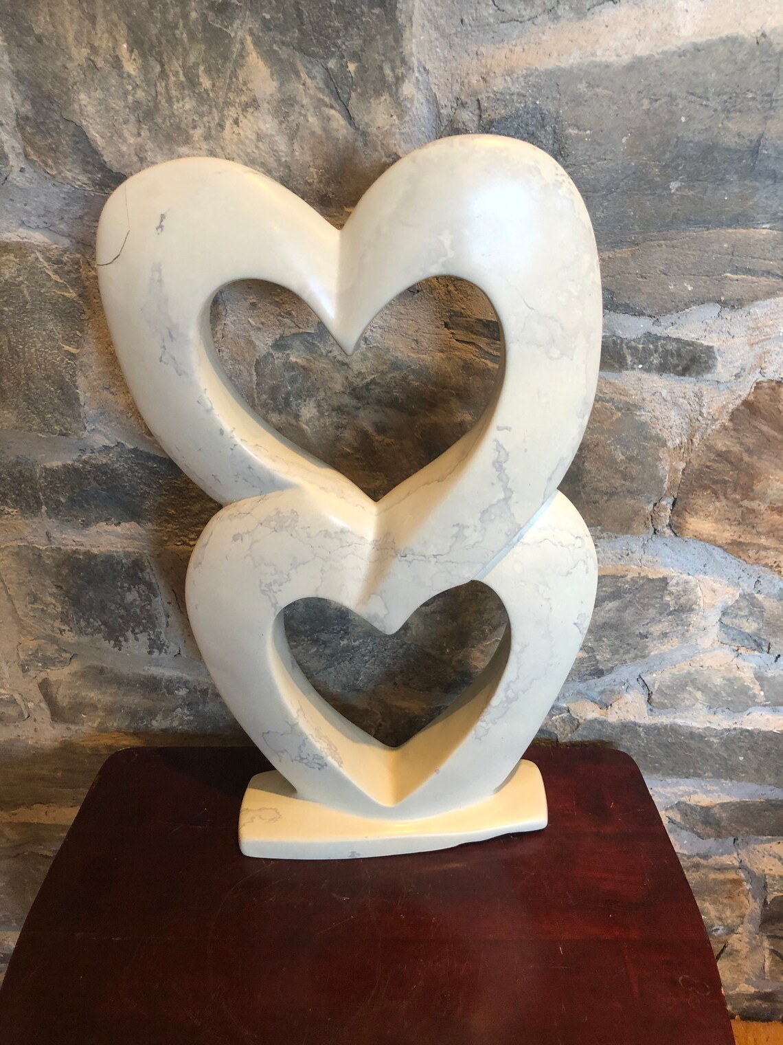 Hand Carved Natural Soapstone Linked Hearts Sculpture Etsy