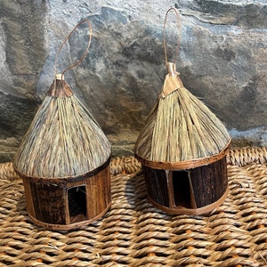 A Pair of Hand Made African Hut Christmas Tree Decorations (3 inch diameter)