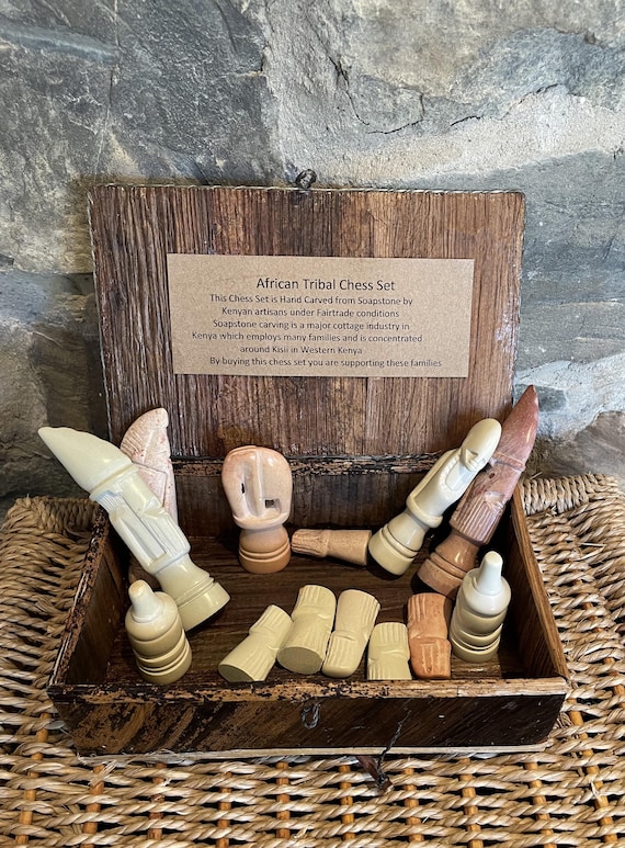 Tribal Soapstone Chess Set 14 Inch African Hand Carved - Etsy