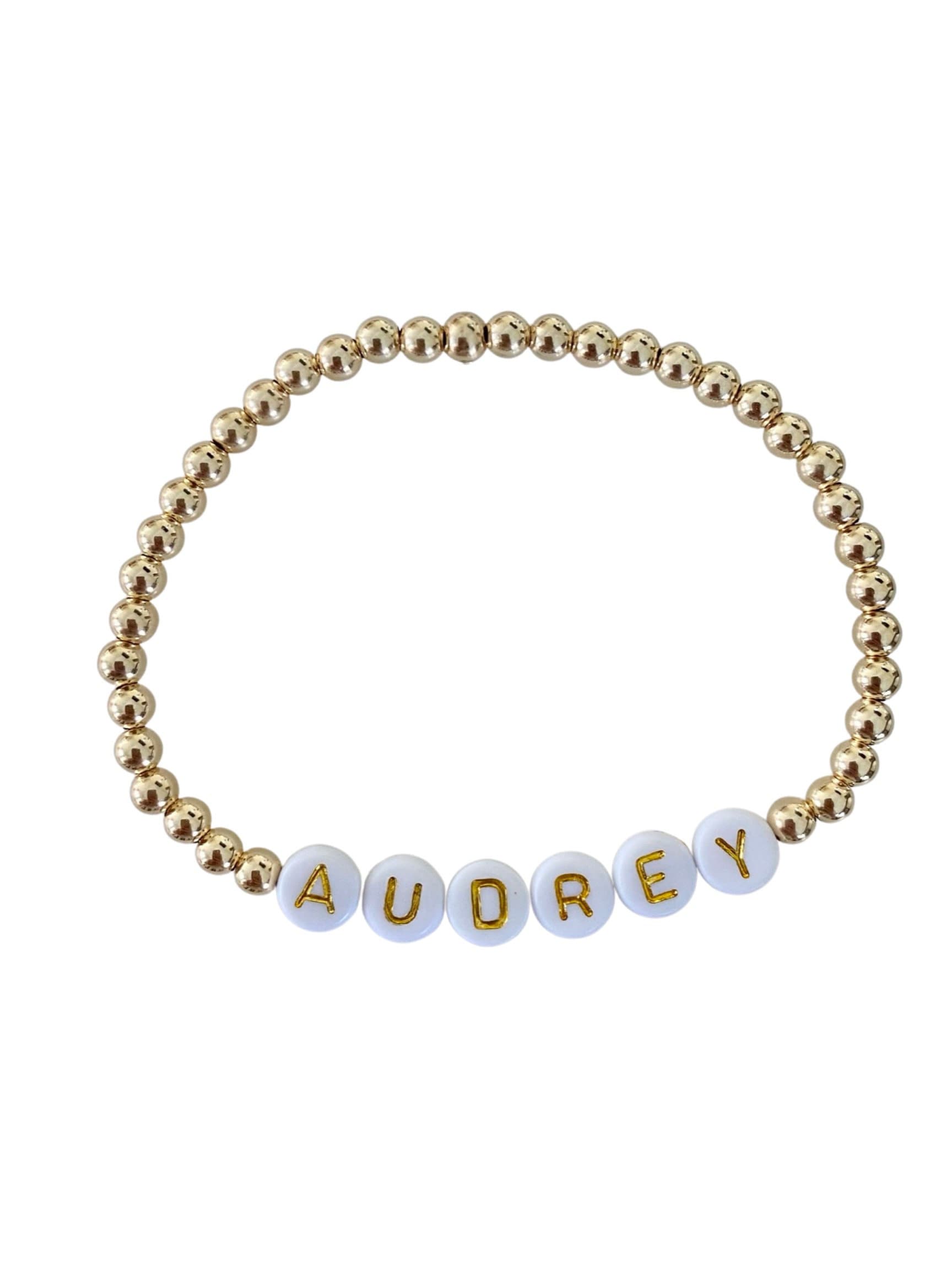 Gold Bracelet with White/Gold Letter Beads
