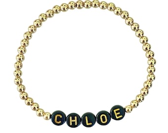 Gold Bracelet with Black/Gold Letter Beads