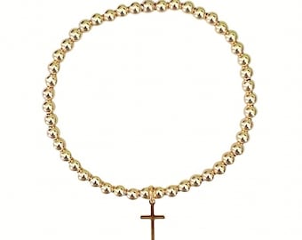 Faith | Gold Bead & Cross Charm Bracelet