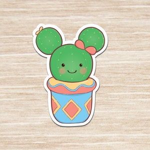 Kawaii Kactus - pegatina mate troquelada, lindo, planificador, vibrante, colorido, rosa, verde, decoración, diario de balas, cactus, suculento, impermeable