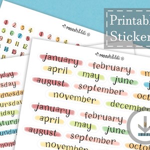Planner Rainbow Highlights Months / Weeks / Dates Stickers - digital printable, cricut, journal, functional, bright, goodnotes sticker book