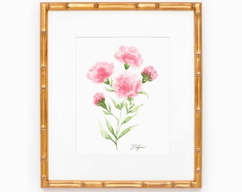 Digital Download Floral Art Print, Watercolor Carnations, Instant Download, Carnation Art Print, Printable Watercolor Wall Art