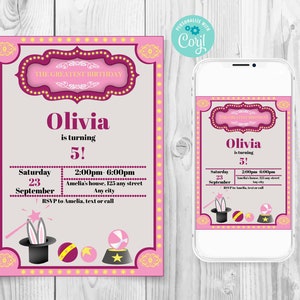 Carnival Circus Birthday Party Invitation, Pink Retro Carnival Birthday Invitation, The Greatest Birthday invitation, Pink Circus Invitation