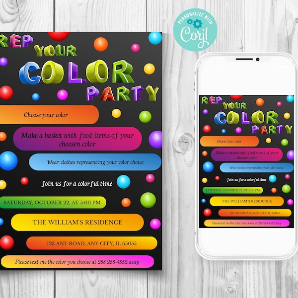 Rep Your Color Invitation, Color Party Invitation, TikTok Party Challenge Invite, Social Media Party Invite, Colorful Party Invitation