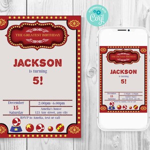 Vintage Carnival Birthday Invitation, Retro Circus Party Invitation, The Greatest Birthday Show Party Invitation, Circus Show Invitation