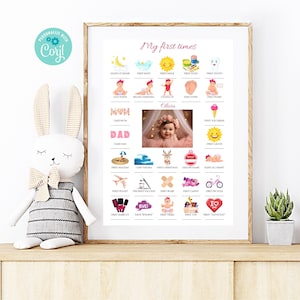 Mi primer cartel de niña bebé, cartel de nacimiento de bebé, idea de regalo de nacimiento, decoración de la pared de la habitación del bebé, arte de la pared de la guardería, cartel de las fechas del bebé