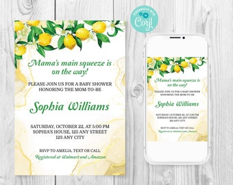 Lemon squeeze Baby Shower Invitation, Electronic Yellow Lemons Theme Baby Shower invite Template, Lime Baby Shower invitation