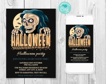 Spooky Halloween party invitation, Halloween costume party invite, Halloween invitation for adults, Skeleton invitation, Scary invitation