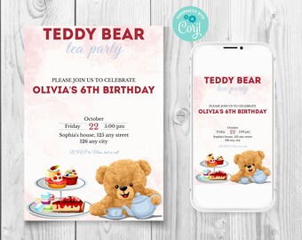 Teddy Bear Tea Party Birthday Invitation, Kids Tea Party Invite, Afternoon Tea Invitation, Tea Party with Bears Invitation, Sweets And Tea