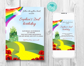 Wizard Of Oz Birthday Invitation, Yellow Brick Road Invitation, Emerald City Invitation, Dorothy And Friends Invitation, Paperless post