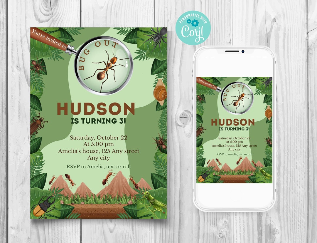 Bugs Birthday Party Invitation, Electronic Insects Party Invite ...