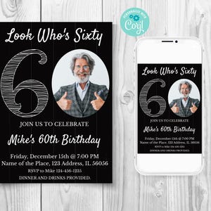Black 60th Birthday Invitation, Formal 60th Birthday Invitation, Sophisticated 60th Birthday Invitation, 60th Birthday Invite With Photo