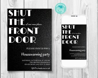 Shut The Front Door Housewarming Party Invitation, Funny Minimalistic Housewarming Party Invitation, Sarcastic Housewarming Party Invitation