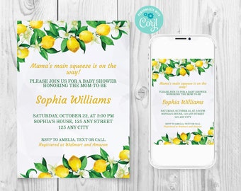 Lemon Squeeze Baby Shower Invitation, Electronic Yellow Lemons Theme Baby Shower invite Template, Lime Baby Shower Invite