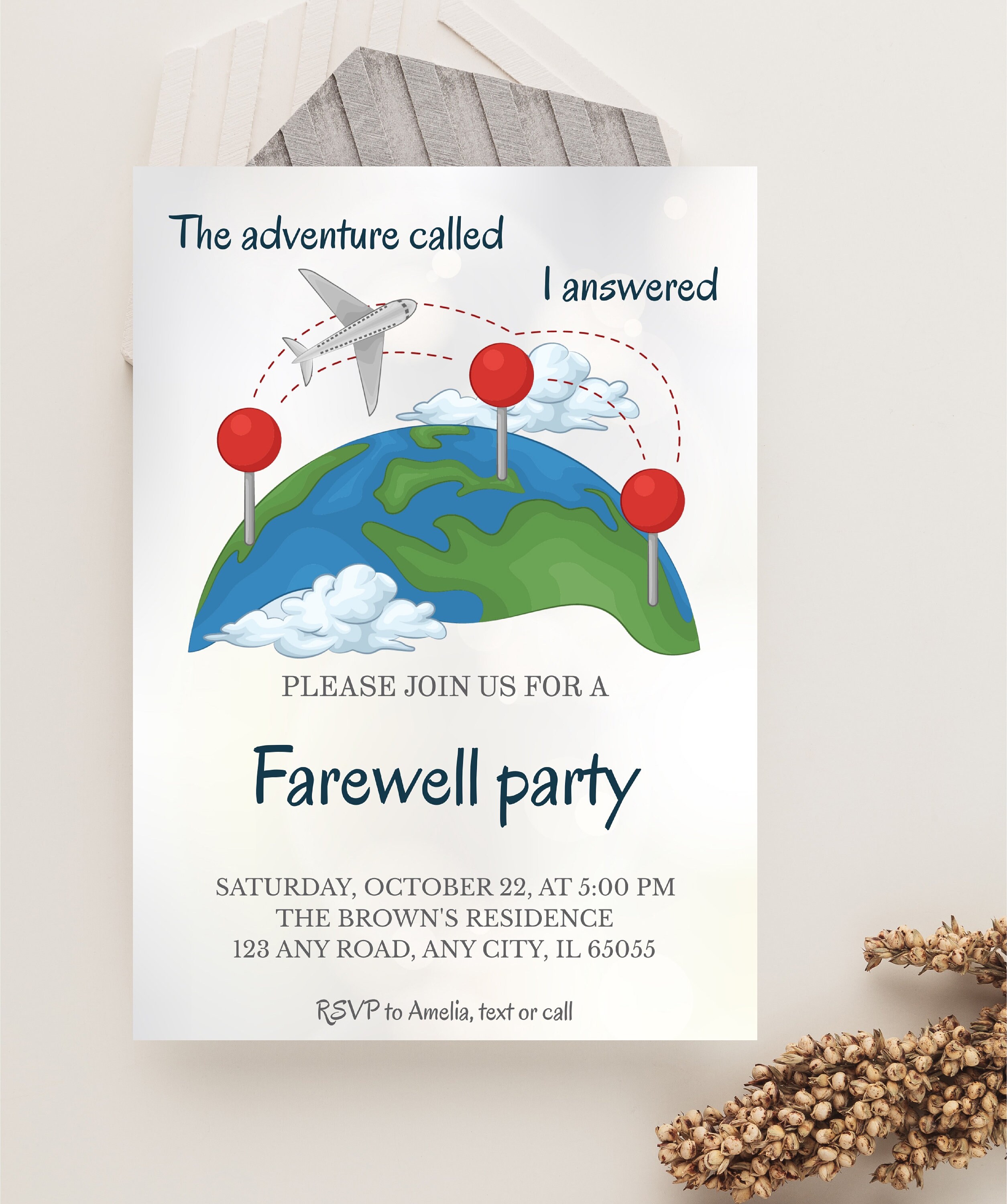 Relocation Invitation Adventure Farewell Party Invitation, World Map We're Moving Invitation ...