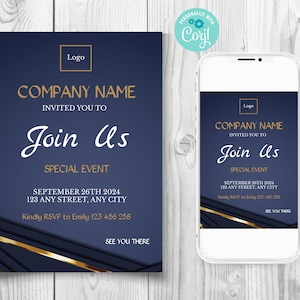 Blue Business Special Event Invitation Template, Company Any Event Invitation, Corporate Invitation, Editable Business Event Invitation
