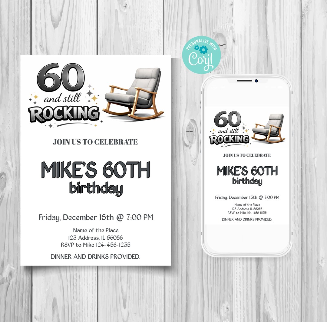 60th Birthday Invitation Template, Funny 60 and Still Rocking Invite ...