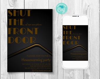 Shut The Front Door Housewarming Party Invitation, Funny Minimalistic Housewarming Party Invitation, Sarcastic Housewarming Party Invitation