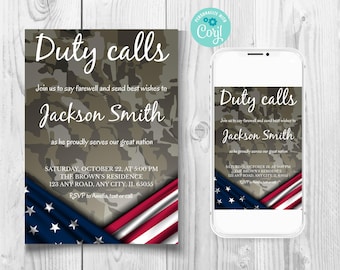 Editable Duty Calls Farewell Party Invitation, Military Going Away Party Invitation, American Flag Invitation, Soldier Farewell Invitation