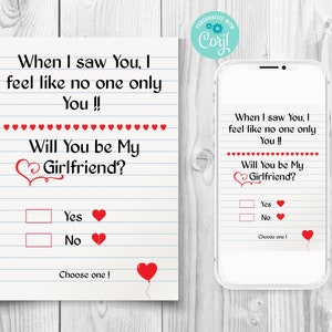 Editable Girlfriend Proposal Card Template, Will You Be My Girlfriend Card, Romantic Couple Card, Love Card Template, Couple Card Template