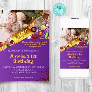 Chocolate Factory Birthday Invitation With Photo, Golden Ticket Photo Birthday Invitation, Instant Download, Special Ticket Invitation