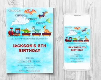 Editable Chugga Chugga Birthday Party Invitation, Dino Train Birthday Invitation, Dinosaur Train Invitation, Choo Choo Invitation
