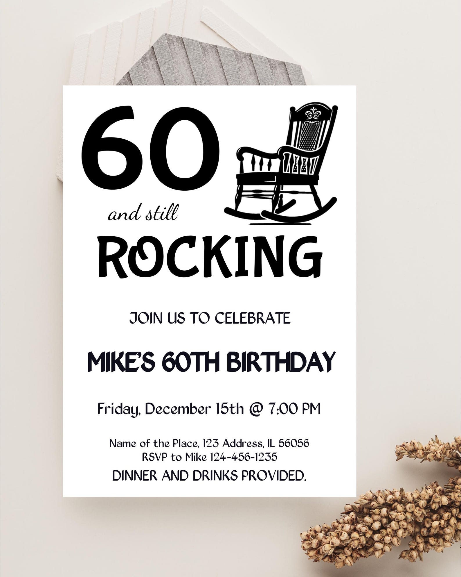Still Rocking Wishes 60th and Still Rocking Birthday Invitation, Funny Rocking Chair ...