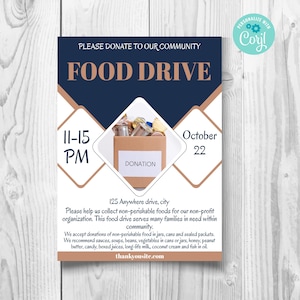 Editable Community Food Drive Flyer, Food Donation Flyer, Nonprofit Charity Community Donation Event Flyer, Instant Download
