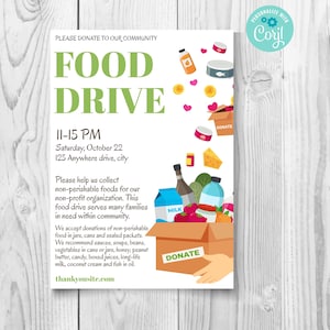 Editable Community Food Drive Flyer, Food Donation Flyer, Nonprofit Charity Community Donation Event Flyer, Instant Download