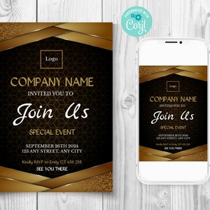 Gold Business Special Event Invitation Template, Company Any Event Invitation, Corporate Invitation, Editable Business Event Invitation