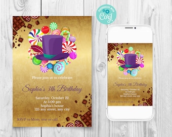 Chocolate Factory Birthday Invitation, Golden Ticket Birthday Invitation, Candy Birthday Invite, Instant Download, Special Ticket Invitation