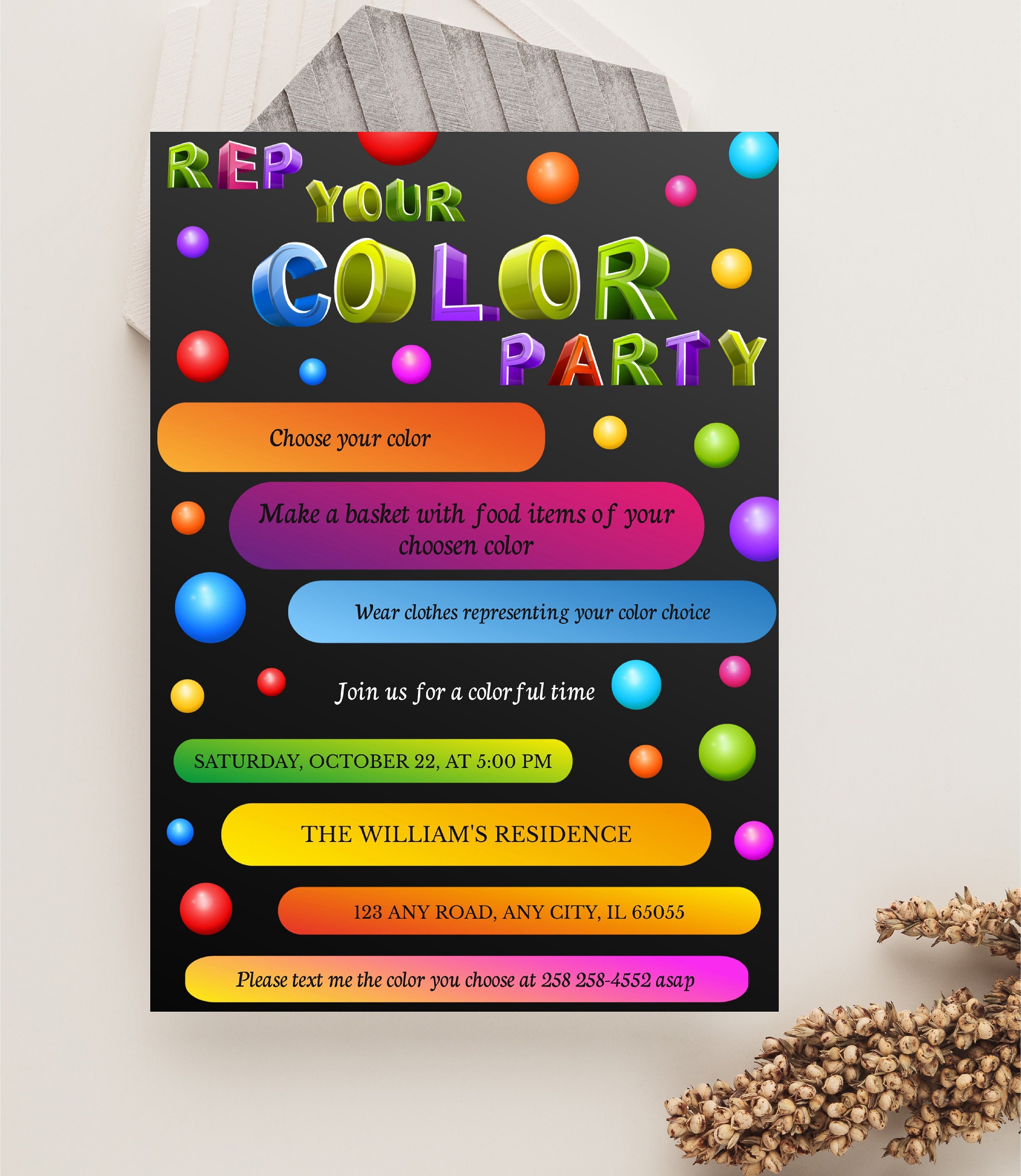 Rep Your Color Invitation, Color Party Invitation, Tiktok Party ...