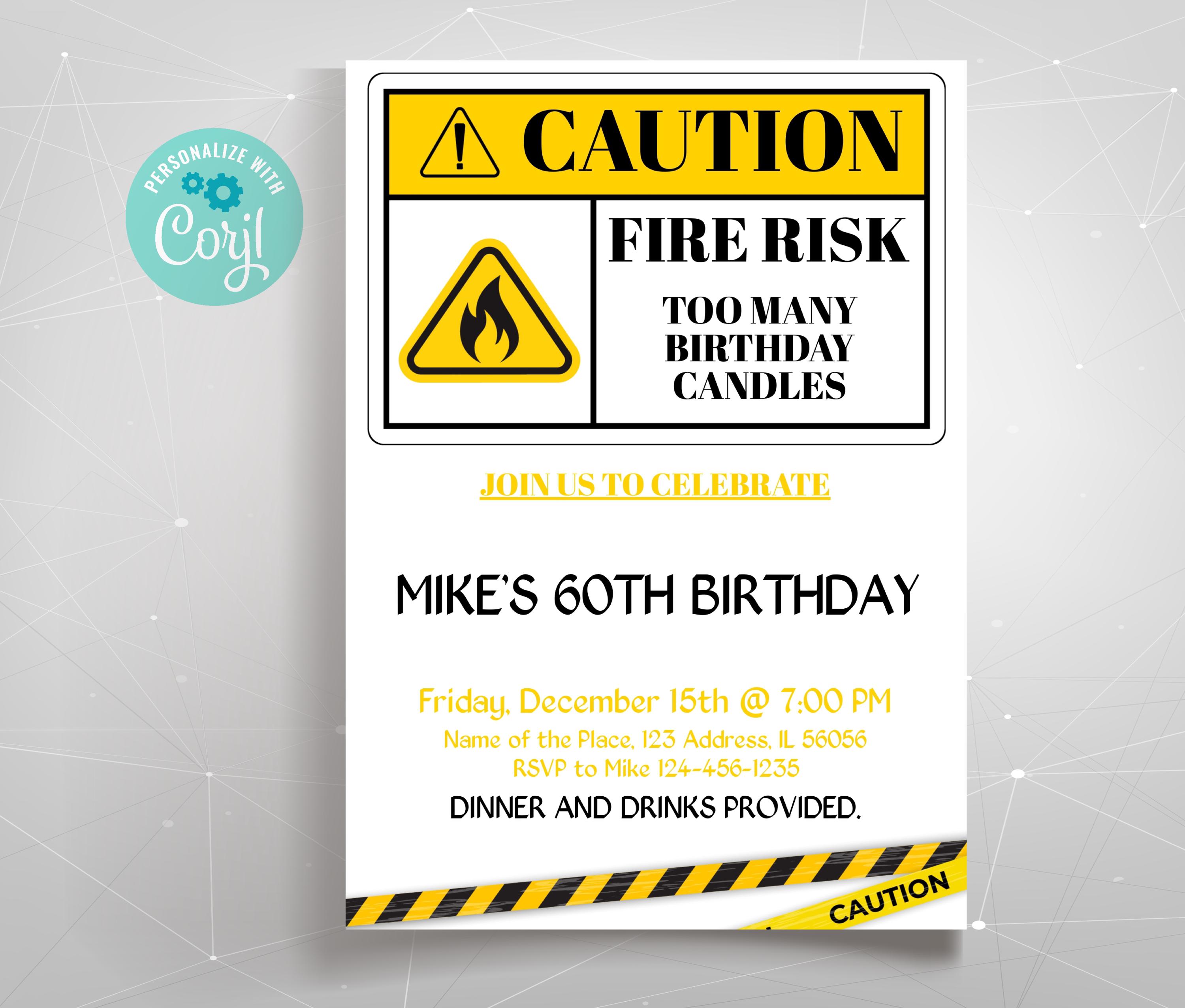 Funny Adults Birthday Party Invitation, Too Many Candles Birthday ...