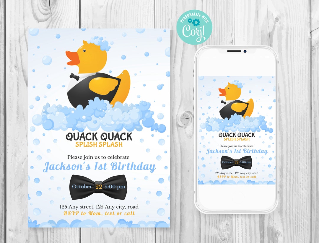 Editable Rubber Duck Birthday Invitation, Quack Party Invitation, Bath ...