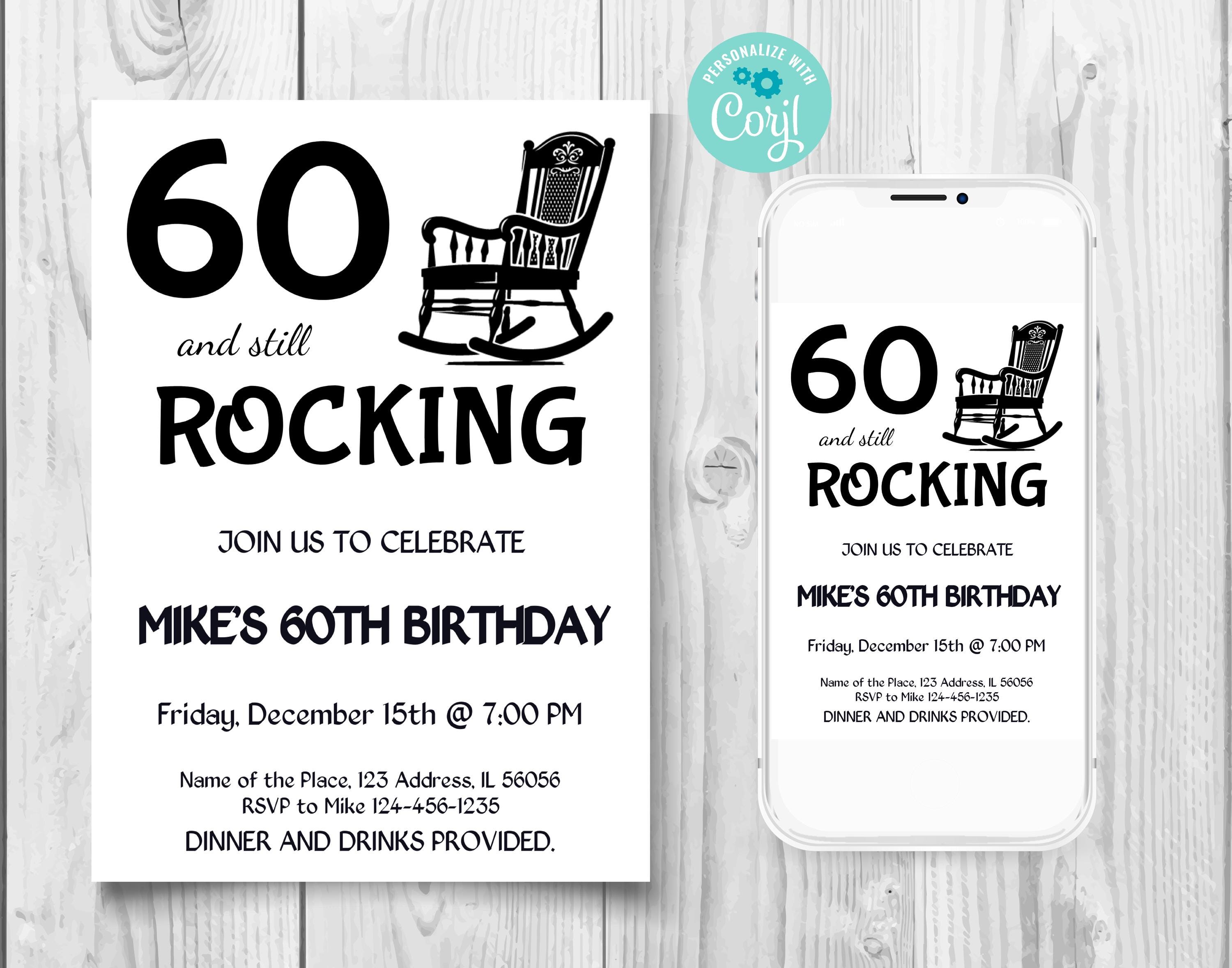 60th and Still Rocking Birthday Invitation, Funny Rocking Chair ...