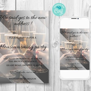 Faire-part de pendaison de crémaillère champagne, faire-part de fête maison douce, faire-part de fête nouveau nid, faire-part de fête d'amis nouvelle maison