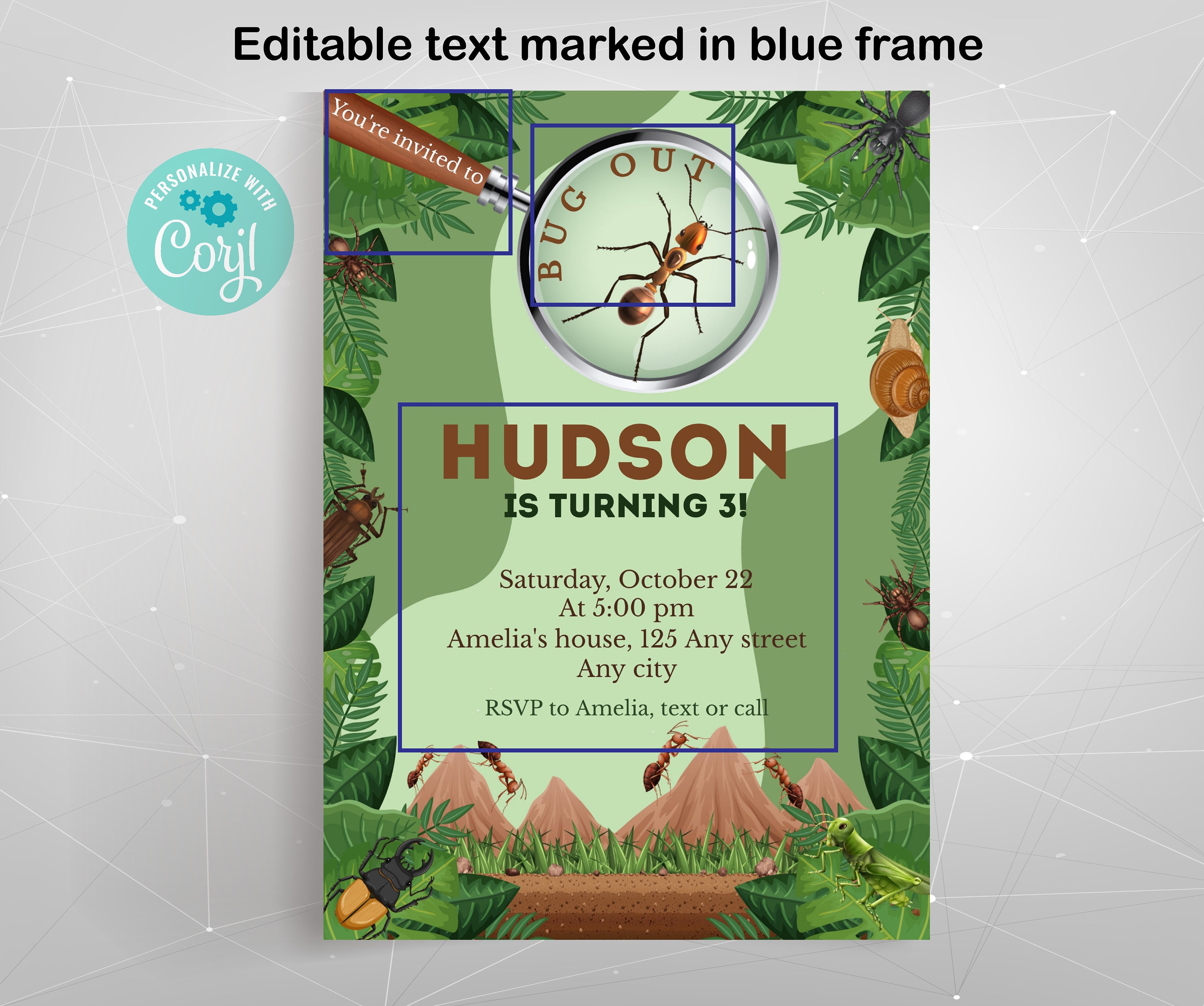 Bugs Birthday Party Invitation, Electronic Insects Party Invite ...