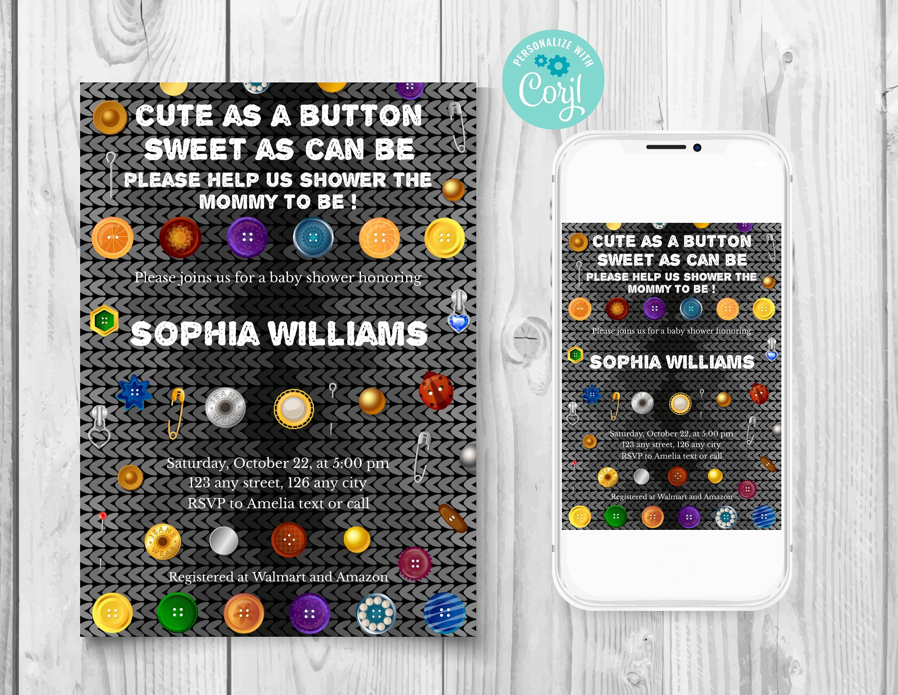 Diy Button Baby Shower Invitations