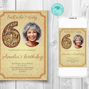 Vintage 60th Birthday Invitation, Retro 60th Birthday Invitation, Old Fashioned 60th Birthday Invitation, 60th Birthday Invite With Photo