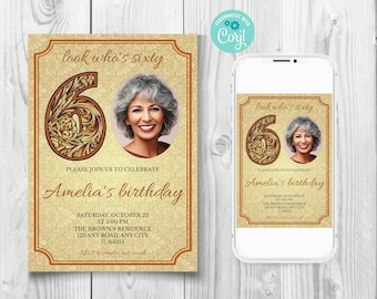 Vintage 60th Birthday Invitation, Retro 60th Birthday Invitation, Old Fashioned 60th Birthday Invitation, 60th Birthday Invite With Photo